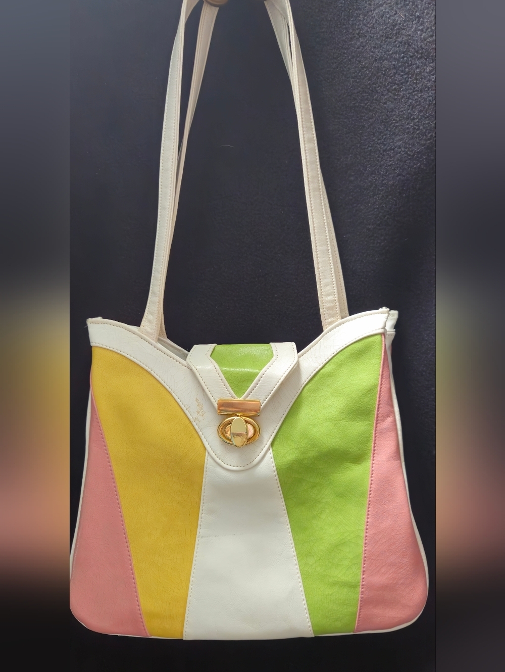 Rare Find - Vintage Multicolor-Colorblock w/Twist Lock Shoulder Bag